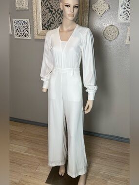 Reiss White Long-Sleeve V-Neck Jumpsuit